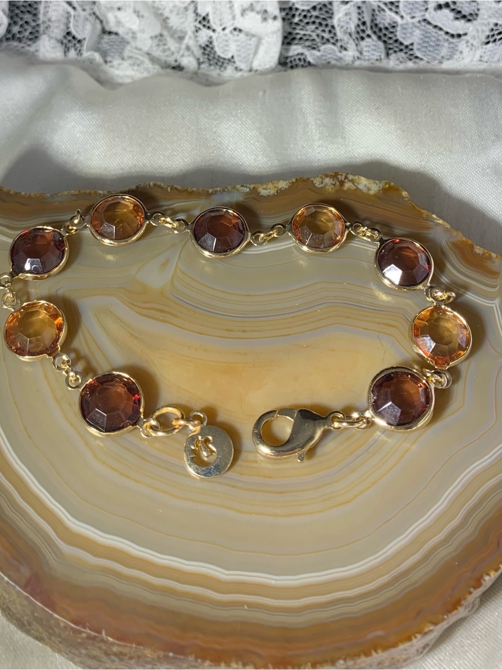 Vintage Swarovski Smokey Topaz and Amber Crystal 7" Link Bracelet